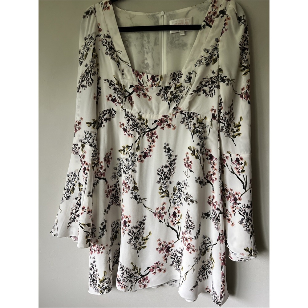 Stone Cold Fox Silk Baby Doll Mini Dress Size 0 Floral Square Neck Bell Sleeves
